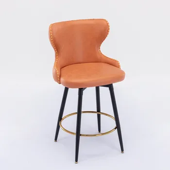 Мебель A & A, Высота стойки 25 дюймов, Современные барные стулья из Кожзаменной ткани, Вращающийся на 180 ° Барный стул для Кухни, Золотая Головка с Хохолком