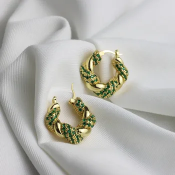 Металлические зеленые флэш-бриллиантовые продвинутые роскошные серьги из Жареного Теста Twists, винтажные золотые серьги, уникальные серьги