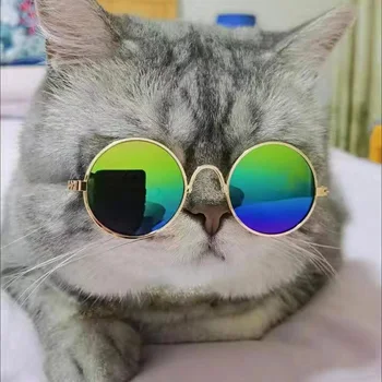 Милые винтажные круглые солнцезащитные очки для кошек, отражающие Очки для маленьких собак, Фотографии домашних животных, товары для домашних животных, Реквизит, Аксессуары