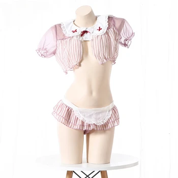 Милый Розовый костюм горничной Униформа для ролевых игр Real Sex Bunny Girl, костюм горничной в стиле Лолиты, Женская сексуальная одежда для косплея, Комплект нижнего белья