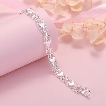 Модные браслеты-сердечки из стерлингового серебра 925 пробы для женщин, женские роскошные ювелирные изделия, свадебные Аксессуары, подарки для вечеринок