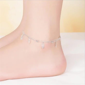 Модные женские ножные браслеты из стерлингового серебра 925 пробы KOFSAC, изысканный браслет-цепочка с листьями, босоножки, пляжные украшения для ног
