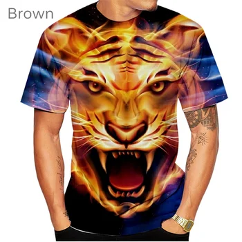 Мужская Женская футболка с 3D-принтом тигра, летняя модная футболка унисекс с короткими рукавами и животным принтом