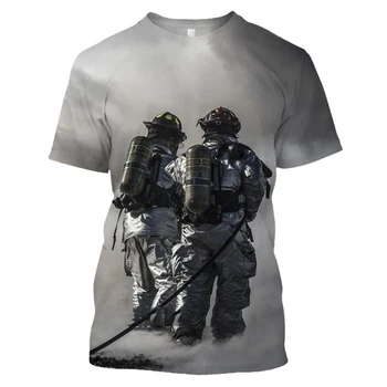Мужские футболки с 3D-принтом Firefighter, мужская одежда, футболки оверсайз, Летние повседневные топы с короткими рукавами, футболка Унисекс, индивидуальность