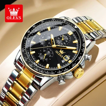 Мужские часы OLEVS, лучший бренд, классические Оригинальные кварцевые часы для мужчин, водонепроницаемый хронограф из нержавеющей стали с лунным календарем