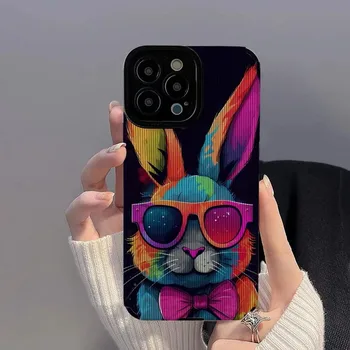 Мультяшный Красочный Чехол с Кроликом Для Телефона iPhone15 Pro Max 14 13 12 11 XR XS X mini SE 7 8 Puls Мягкие Силиконовые Чехлы для iPhone из искусственного меха