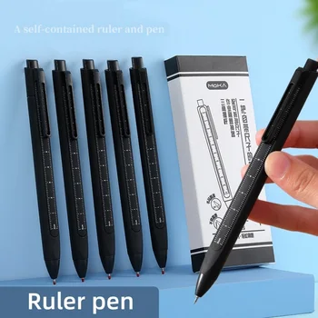 набор ручек-линейок 5шт, 10 см, автономная линейка, шариковая ручка 0,5 мм, гелевые чернила черного цвета для письма F7432