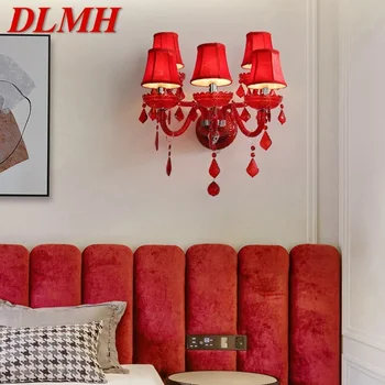 Настенный светильник DLMH из красного свадебного хрусталя в европейском стиле, Светильник для свечей, Роскошная Гостиная, Ресторан, Спальня, Вилла, Отель