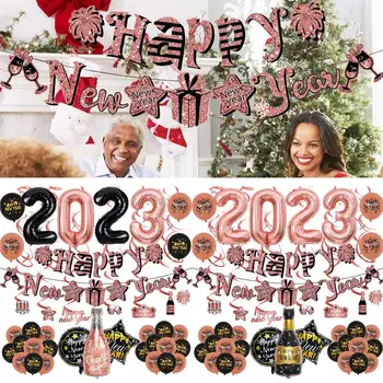 Новый 2023 Happy New Year Набор Украшений Из Фольгированного Воздушного Шара С Новым Годом 16-Дюймовый Баннер С Воздушным Шаром Для Новогодней Фестивальной Вечеринки И Свадебной Вечеринки