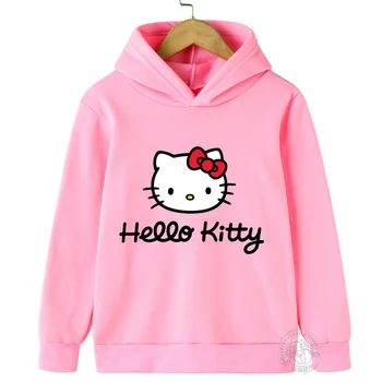 Новый комфорт Hello Kitty Kawaii Детская модная одежда для девочек Одежда для мальчиков Толстовка с капюшоном повседневный джемпер для малышей