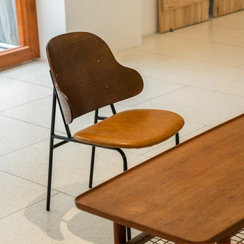 Обеденные стулья в ретро-индустриальном стиле, креативный бытовой стул из массива дерева с большой спинкой, подушка из искусственной кожи, стул Robin