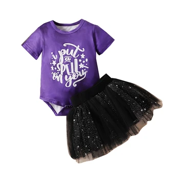 Одежда для маленьких девочек на Хэллоуин, комбинезон с коротким рукавом и круглым вырезом, тюлевая юбка с принтом звезды, праздничный наряд