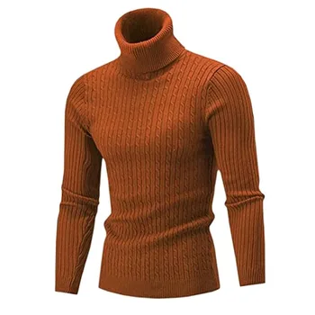 Осенне-зимняя водолазка, мужские вязаные пуловеры, вязаный теплый мужской джемпер с круглым вырезом, повседневный свитер приталенного кроя