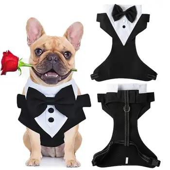 Официальный свадебный костюм для собак с кольцом-поводком, Застежка-лента, пряжка, черный нагрудный ремень с бабочкой, свадебный костюм для маленьких средних собак