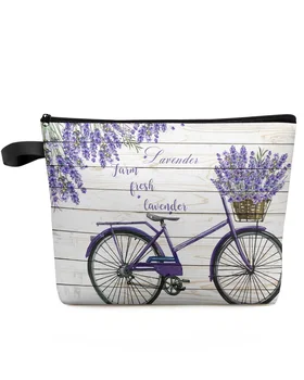Пасторальный стиль, Лавандово-фиолетовый Цветочный Велосипед, Изготовленная на заказ Косметичка, Переносная сумка для хранения макияжа, Женский Водонепроницаемый Пенал