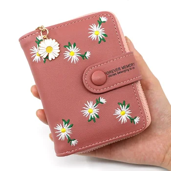 Персонализированный женский короткий кошелек на молнии с пряжкой, портмоне, портмоне для монет, вышитая женская сумка для карточек