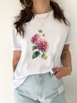 Повседневная цветочная милая футболка 90-х с коротким рукавом и рисунком, женская футболка с принтом, женская модная футболка