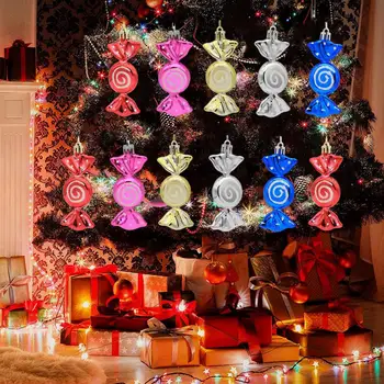 Подвеска в виде конфет, яркие украшения из конфет на Рождественскую елку, праздничные подвесные украшения с дизайном на шнурке для Рождества, набор из 6 штук