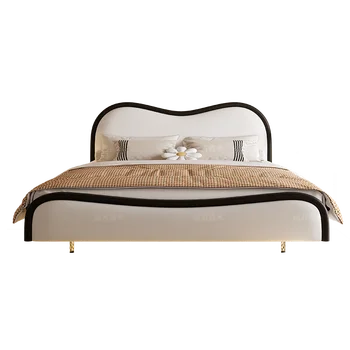 Подвесная кровать-ягненок плюшевая кровать Французская спальня с двуспальной кроватью в стиле ретро итальянская минималистичная кровать из мягкой волнистой кожи