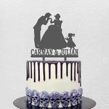 Пользовательское имя пары, Семья из трех человек, принцесса, принц и Маленькая девочка, Украшение торта на годовщину свадьбы