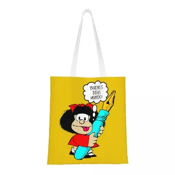 Прохладный Mafalda Бакалея Сумка Для Покупок Для Женщин Милый Мультфильм Комиксы Холст Сумки Для Покупок На Плечо Большой Емкость Сумки