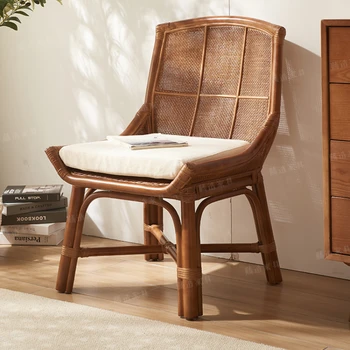 Ретро-ротанговое кресло Harper из индонезийского настоящего ротанга, средневековая ротанговая спинка, кресло для отдыха, балконное ленивое кресло в китайском стиле