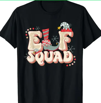 Рождественская футболка в стиле ретро Elf Squad, подходящая для семьи, забавная рождественская футболка всех размеров, Рождество