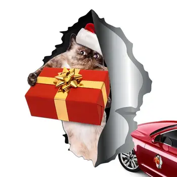 Рождественские наклейки для автомобиля, Магнитная наклейка, Рождественская наклейка с котом, наклейка на автомобиль с эффектом 3D трещины, наклейка на холодильник, забавный бампер