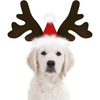 Рождественские Принадлежности для собак, Повязка на голову с оленьими Рогами, Шляпа Санта-Клауса, Рождественский Крутой Костюм Собаки, Милые Аксессуары для головных уборов.