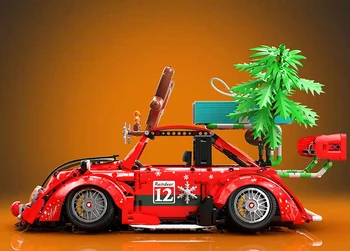 Рождественский автомобиль в масштабе 1:10, Строительные блоки Das Auto Beetles Moc, автомобиль с оленями, Сборная модель, кирпичи, коллекция игрушек для Рождественского подарка