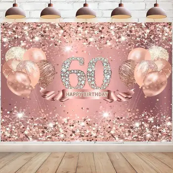 Розовое золото, блестки, Розовый воздушный шар, Бриллиантовый фон для фотосъемки, Женщины, фоны с 60-летием, украшение вечеринки