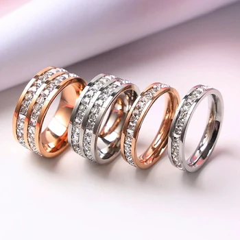 Роскошное кольцо из розового золота с квадратным цирконием в два ряда из нержавеющей стали для женщин, романтические украшения для помолвки, свадебной вечеринки