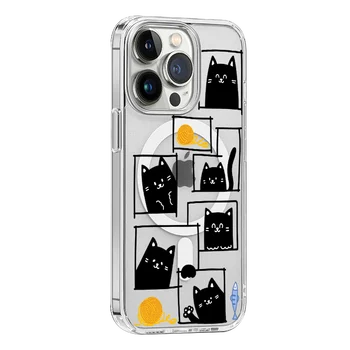 Роскошный чехол для телефона Magsafe Wireless Charge Black Cat для iPhone 13 14 12 11 Pro Max 14Plus mini с противоударной броней