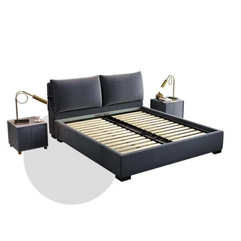 Самые продаваемые кровати King Size с кожаной обивкой для отдыха, современные спальные гарнитуры, Двуспальная минималистичная Кожаная кровать