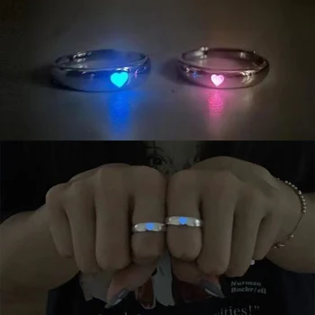 Светящееся кольцо Креативное, Светящееся в темноте Регулируемое кольцо для пары для женщин Мужские кольца с сердечками Ювелирные изделия на День Святого Валентина Подарки