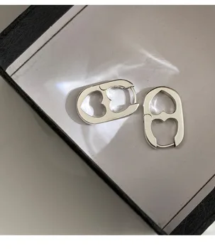 Серебристого цвета, полые серьги с двойным сердцем для женщин, дизайн в корейском стиле, пряжка для ушей, 2023, Корейские модные ювелирные аксессуары