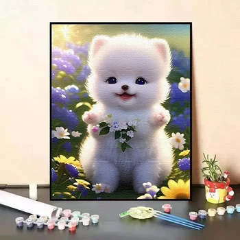 Симпатичная собачка цифровая картина маслом заливка цветом D день рождения девочки отдел ручной росписи декоративная роспись