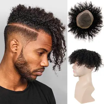 Системный блок Curly Hair Афро-Кудрявый Парик Для Мужчин для Чернокожих Мужчин Мужской Прочный Моноволосый Протез Парики Для Мужчин 12мм/15мм/20мм