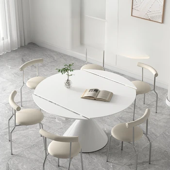 Сливочный стиль чистый белый матовый шиферный обеденный стол поворотный выдвижной складной обеденный стол для вальса квадратный круглый стол двойного назначения