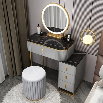 Современная минималистичная мебель для спальни в скандинавском стиле, комод со светодиодной подсветкой для зеркала, Роскошная краска, нескользящие столики для макияжа С выдвижными ящиками