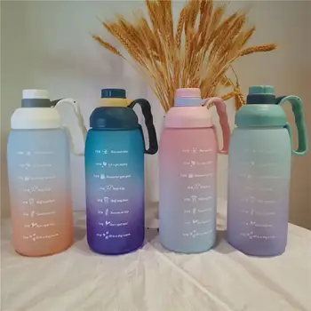 Спортивная бутылка для воды 1800 мл С наклейками Time Marker Градиентного цвета, портативная для занятий спортом на открытом воздухе, фитнесом