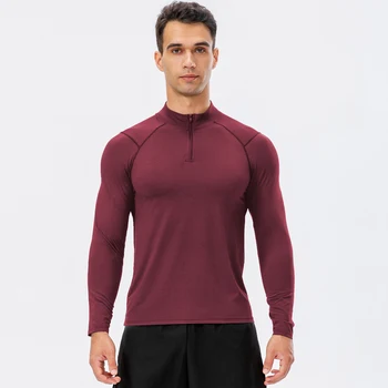 Спортивные мужские футболки с застежкой-молнией на шее, для фитнеса, для тренировок, компрессионные футболки, для бега, быстросохнущие куртки для бодибилдинга