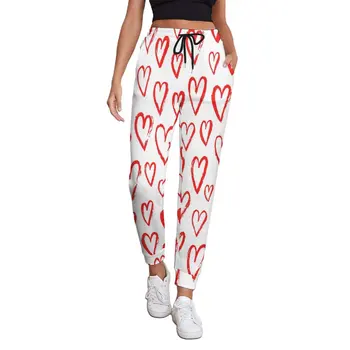 Спортивные штаны для бега трусцой с красным сердцем, эстетичный принт в виде граффити, Спортивные брюки, осенние женские повседневные брюки оверсайз, Идея подарка
