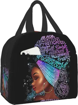 Сумка для ланча для афроамериканки Black Queen Girl, сумка для еды, Многоразовые Изолированные портативные сумки для ланча Afro Black Girl