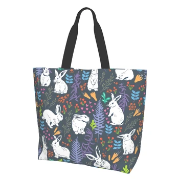 Сумка-тоут с милыми белыми кроликами, дорожная сумка через плечо, сумочка для занятий йогой, в тренажерном зале, на пляже