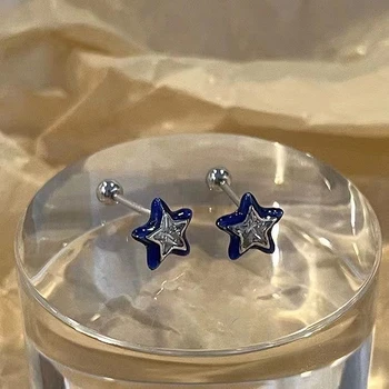 Трендовые мини-серьги-гвоздики с пентаграммой в виде звезды из синего хрусталя для женщин, классные милые эстетичные серьги, модные ювелирные изделия Y2k