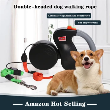 Хит продаж автоматический телескопический тяговый трос, веревка для выгула собак с одной-двумя двойными головками, собачья цепь, веревка для домашних животных.