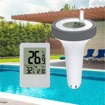 Цифровой беспроводной плавающий термометр для бассейна, термометр для внутреннего и наружного бассейна с часами времени