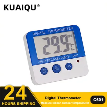 Цифровой термометр для помещений и улицы, мини для определения температуры дома, Синий комнатный батарейный термометр с кронштейном, линия датчика