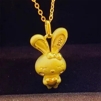 Чистое желтое золото 999 пробы 24 К, Мужская Женская подвеска в виде кролика в виде счастливого сердца 2-2.1 г